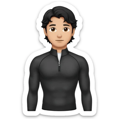 Man with wavy black hair wearing compression black long sleeve zippered collar shirt sticker