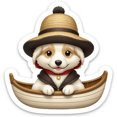 white dog with iconic gondolier hat sticker