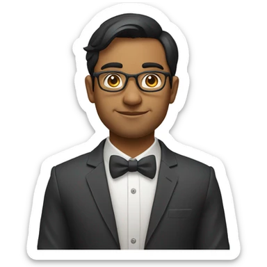 Indian man, young professional, wearing glasses, looking professional, in formal uniform, folded hands , fair skintonesighted left sticker