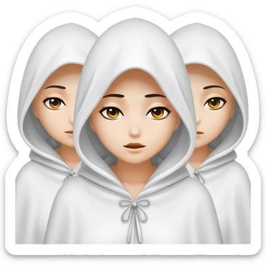 3 mysterious women in white hooded cloaks that cover their eyes sticker