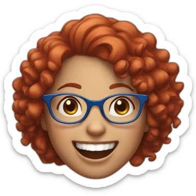 a girl with red curly hair and blue glasses laughing out loud sticker