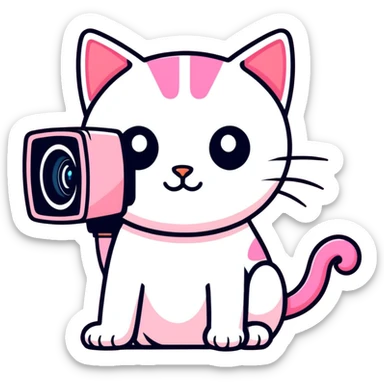 creative and modern pink cat merged with a CCTV camera sticker