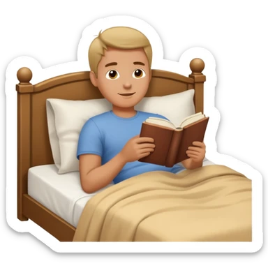 Man laying in bed reading a book sticker