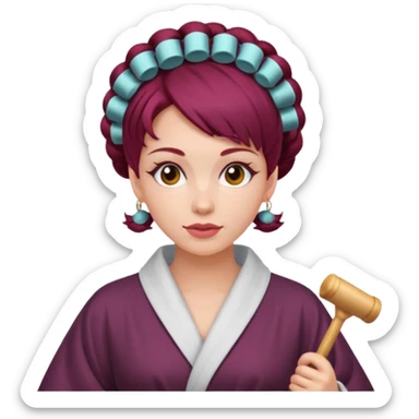 woman with burgundy hair rollers sticker