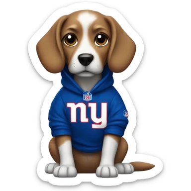 Dog wearing a NY Giants hoodie sticker