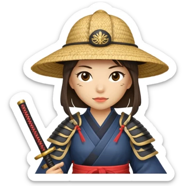Samurai with straw hat, Warrior in samurai armor, female sticker