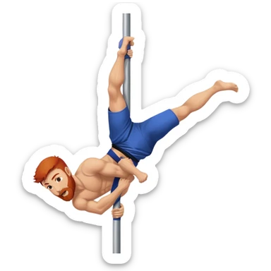 male redhead with beard performing a jiu jitsu move on a pole dance pole sticker