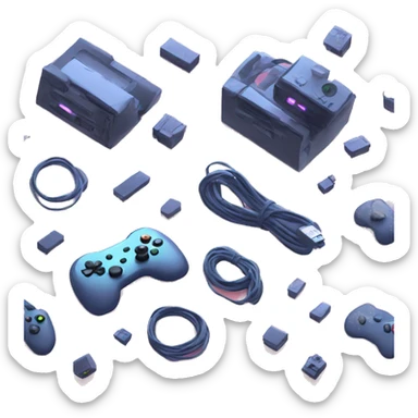 Create a gaming console with LED lights, set in a virtual gaming world." sticker