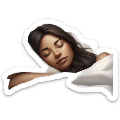 pretty brunette woman sleeping amongst white sheets soft textures and ethereal glow sticker