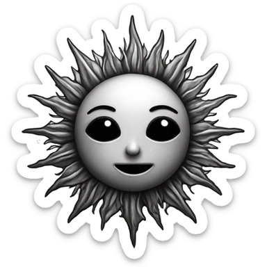 gothic sun, no background, black color, tattoo style sticker