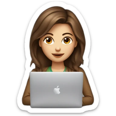 Beautiful programmer girl with brown hair working with MacBook sticker