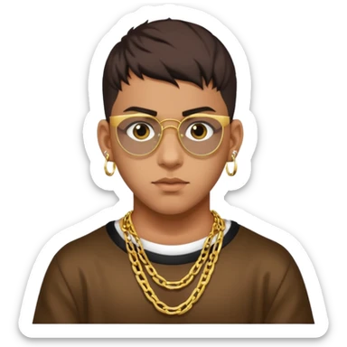 Bad Bunny, Latin Trap Singer with dark brown hair sticker