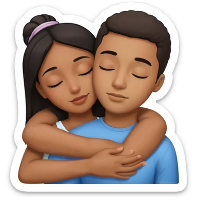black girl and hispanic boy hugging couple with eyes closed sticker