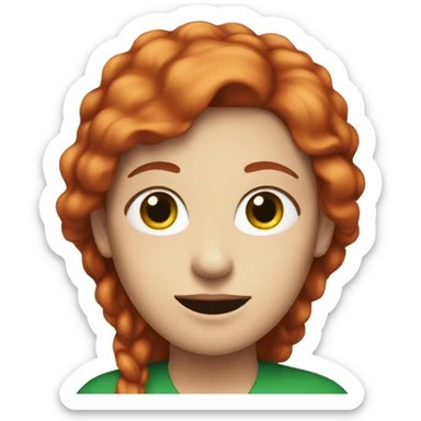red hair female english teacher with green face, with versacee logo sticker