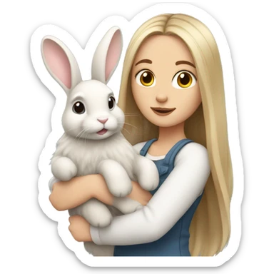 White Girl with long hair hold bunny  sticker