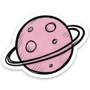 hand drawn outlined icon of a pink planet, no fill, thick lines sticker