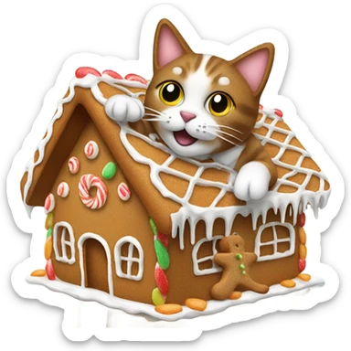 cat eating gingerbread house with gingerbread man sticker
