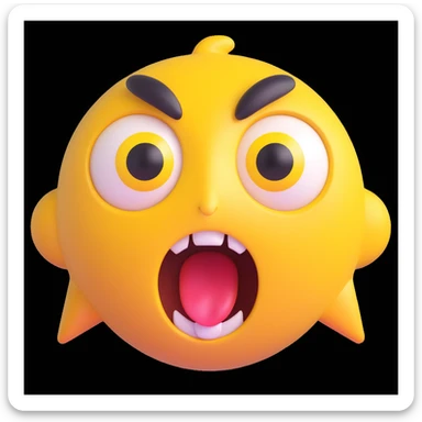 3D rendered emoji of a surprised yellow face, wide eyes and open mouth, high quality photorealistic, smooth shading, intricate details, bright colors, clean background sticker