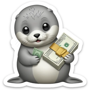 Baby seal holding a lot of money  sticker