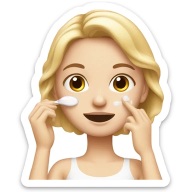 white girl applying cream on face sticker