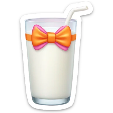 Glass of milk with a pink and orange bow wrapped around the glass  sticker