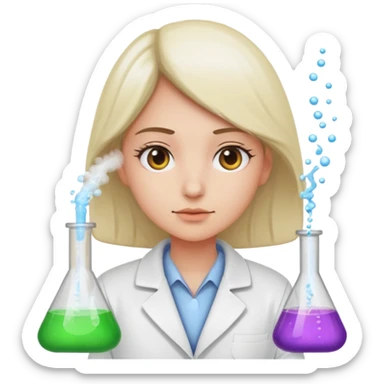 A person in a white coat is experimenting with chemicals. sticker