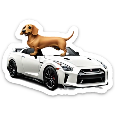 Full body dachshund on top of Nissan gtr car sticker