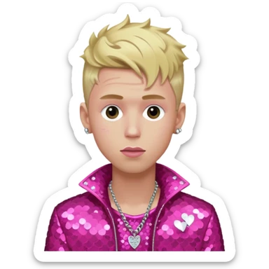 Machine Gun Kelly with blonde hair, dark pink sequin outfit sticker