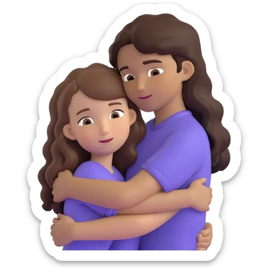 girl with long light brown hair and pale skin hugging a boy with short black wavy hair and tanned skin sticker