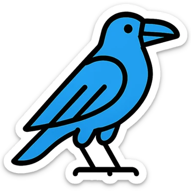 blue raven, stylized, bold, recognizable, lineal color icon with black outlines sticker