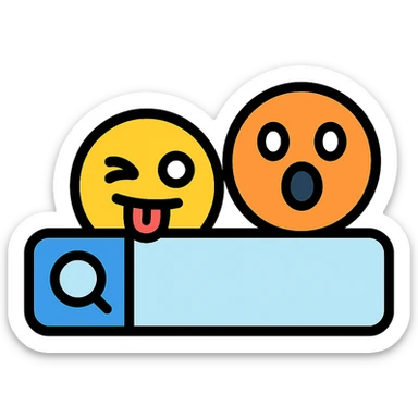playful icon of a search bar with silly or surprised emoji faces popping out sticker
