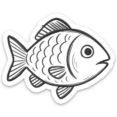fish, detailed sketch, hand drawn icon style sticker