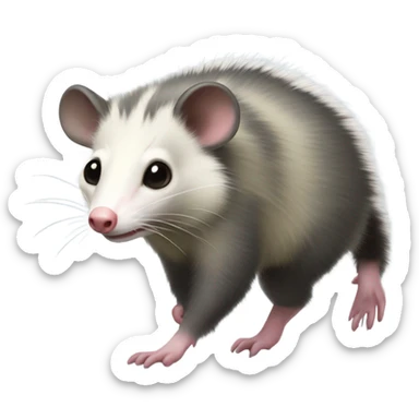 North American opossum walking towards the left, transparent background  sticker