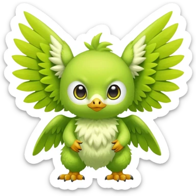 Lime-green furry cute kawaii winged Fakémon-Scalie-Digimon-creature (full body) sticker