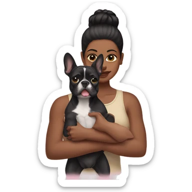 Black hair girl holding a Frenchie sticker