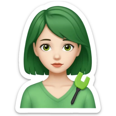 brunette girl with green color hairclip sticker