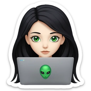 lady alien with only gaming laptop. negative : headphones sticker