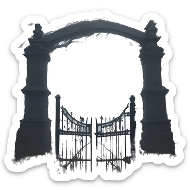Haunting pig graveyard gate at noon, light fog sticker