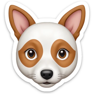 a fully white jack russell the size of a kelpie with floppy ears and a half white face sticker