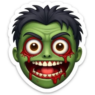 crie um emoji de zumbi de cabelo preto bagunçado sticker