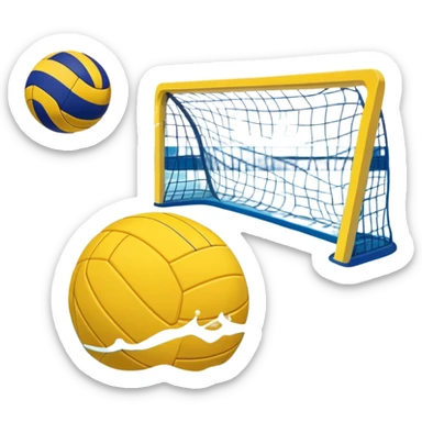 An icon featuring a yellow water polo ball floating on the water with goals in the background, inside a swimming pool. The design includes splashes and ripples, symbolizing the fast-paced action and strategy of water polo. Transparent background highlights. sticker