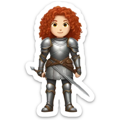 a white girl with long red curly hair and freckles, wearing armor sticker
