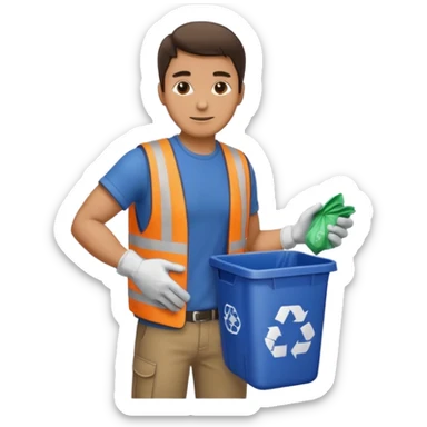 side view , all body , man taking out the trash sticker