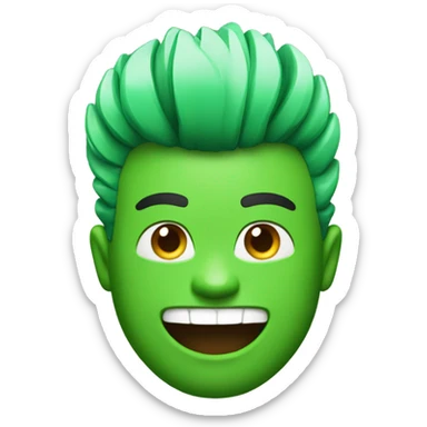 Green smiling 3d emoji with Mohawk and teeth sticker