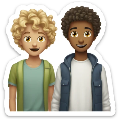cartoon photo of both a mixed teen with curly hair and white teen boy with wavy short  hair saying shhh sticker