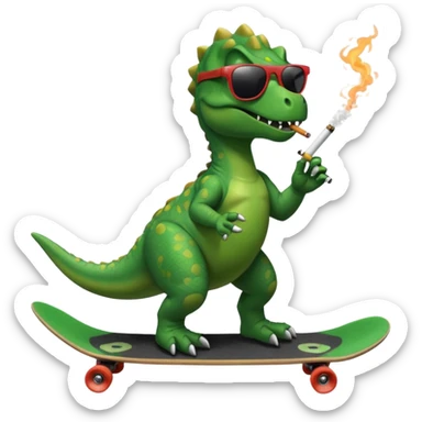 Dinosaur on a skate board smoking and wearing sunglasses sticker