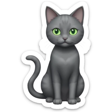 full body view of beautiful female solid dark grey cat with green eyes, grey face, white toes/paws and white patch on her chest sticker