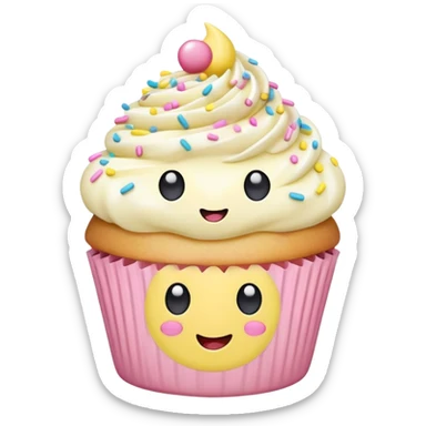 adorable pastel cupcake with sprinkles and a tiny happy face sticker