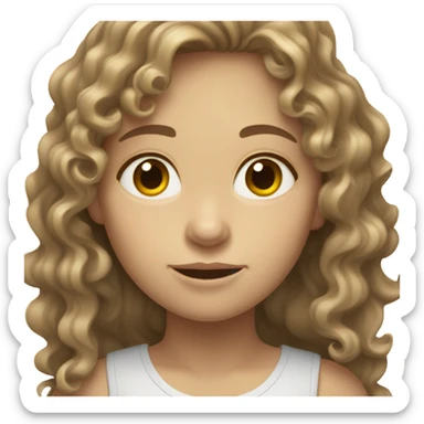 pale girl curly/ wavy light BROWN shoulder length hair  sticker