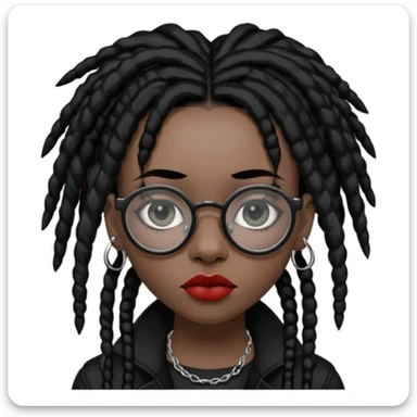 Black goth girl with piercings on both her brows, septum and lips with black dreadlocks and block glasses  sticker